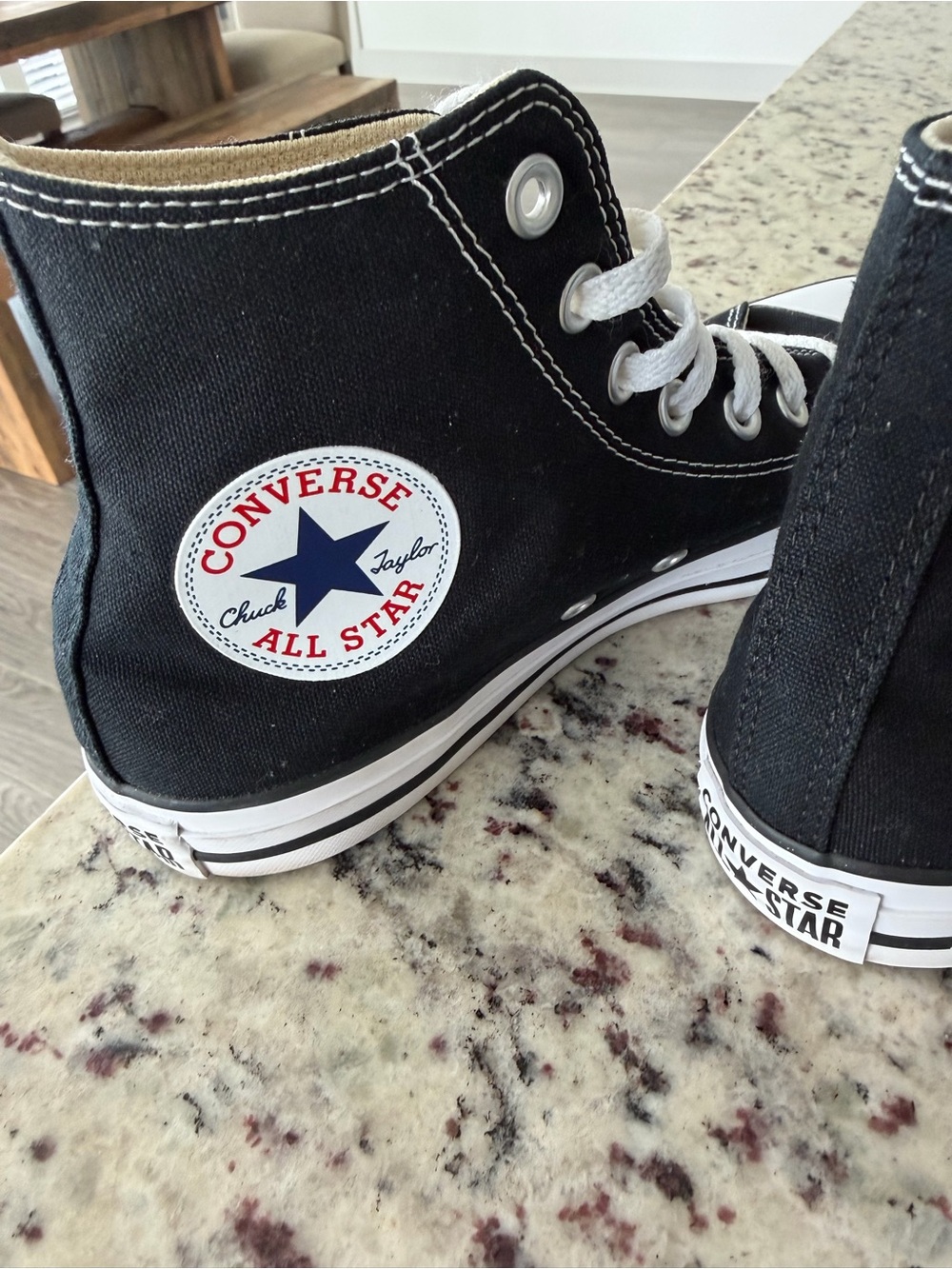 Converse Women’s High Top Canvas Sneakers in Black and White - Picture 5 of 12